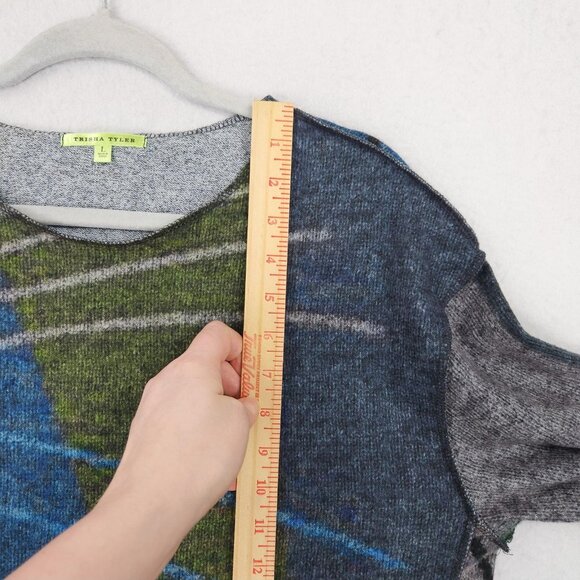 Trisha Tyler Sweater Womens Large Blue Gray Abstract Long Sleeve Knit Pullover - Picture 5 of 11